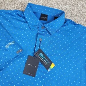 NWT Dunning Golf Mens Medium Blue AOP Geometric Performance Stretch Polo